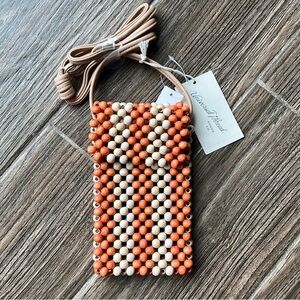 Beaded Crossbody Bag in Orange and Cream